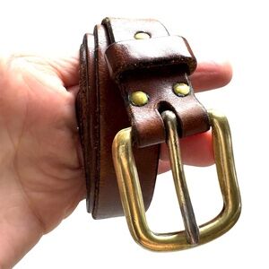 belt brown S/M leather brass buckle & rivets vintage classic boho indie hipster